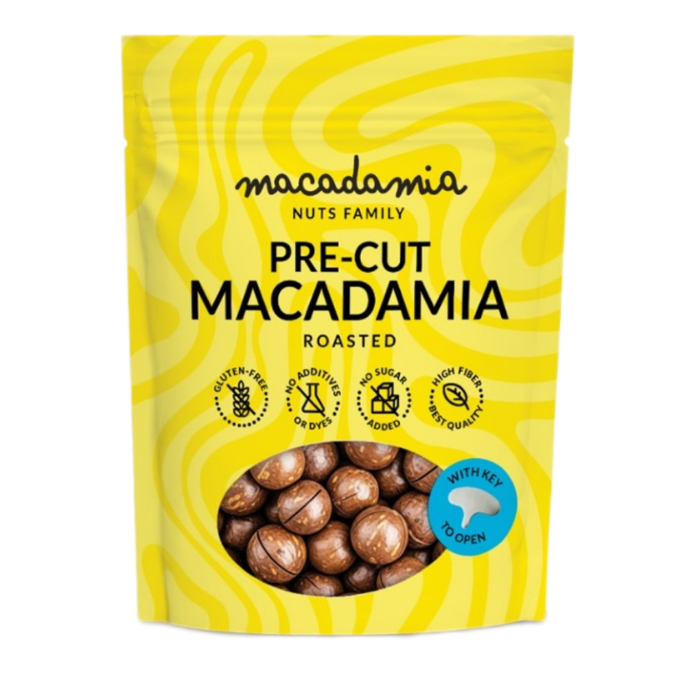Iegriezti grauzdēti makadāmijas rieksti